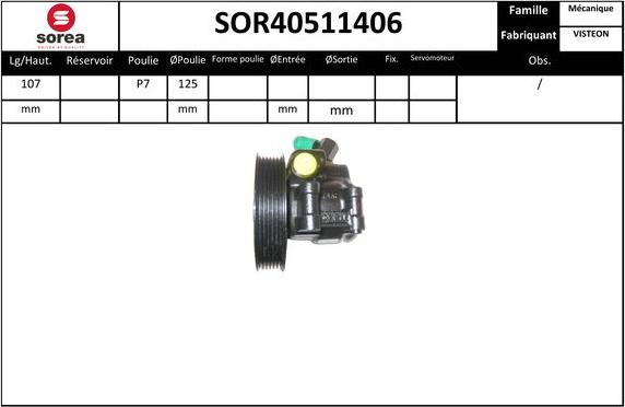 SNRA SOR40511406 - Хидравлична помпа, кормилно управление vvparts.bg