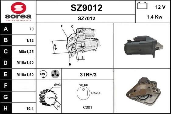 SNRA SZ9012 - Стартер vvparts.bg