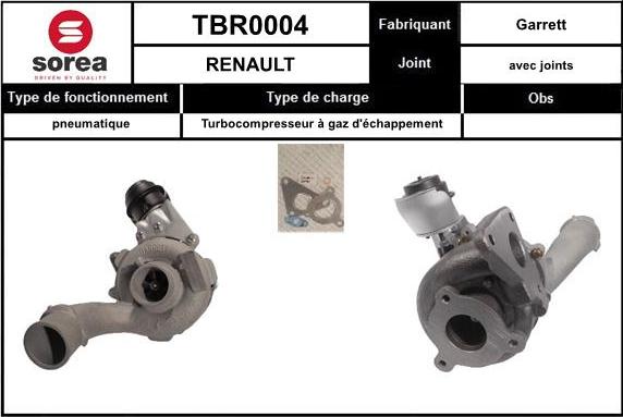 SNRA TBR0004 - Турбина, принудително пълнене с въздух vvparts.bg