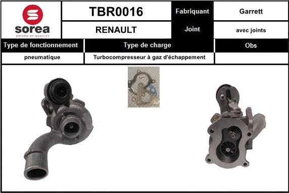 SNRA TBR0016 - Турбина, принудително пълнене с въздух vvparts.bg