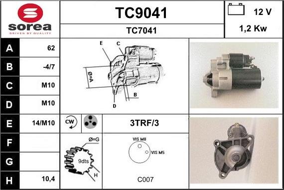 SNRA TC9041 - Стартер vvparts.bg