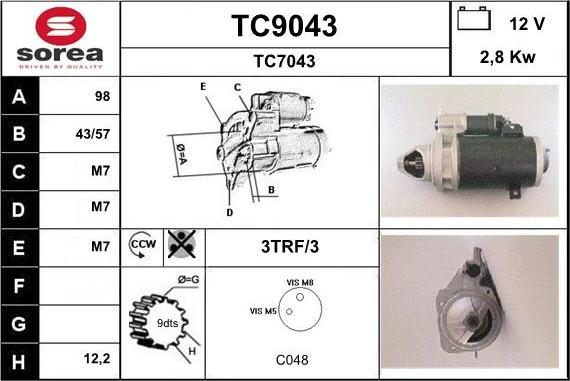 SNRA TC9043 - Стартер vvparts.bg