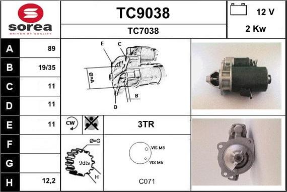 SNRA TC9038 - Стартер vvparts.bg