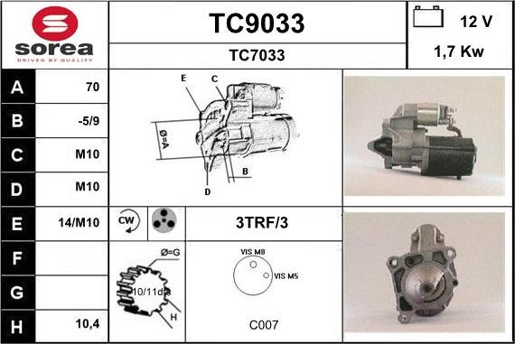 SNRA TC9033 - Стартер vvparts.bg