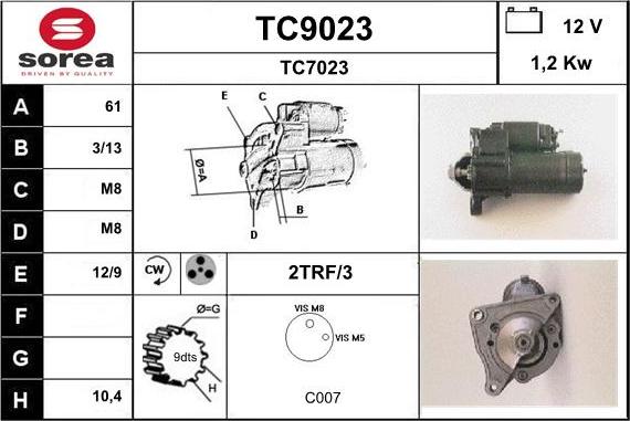 SNRA TC9023 - Стартер vvparts.bg