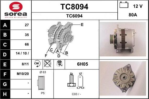 SNRA TC8094 - Генератор vvparts.bg