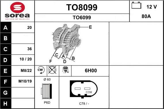 SNRA TO8099 - Генератор vvparts.bg