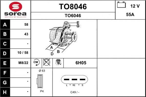 SNRA TO8046 - Генератор vvparts.bg