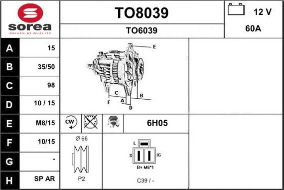 SNRA TO8039 - Генератор vvparts.bg