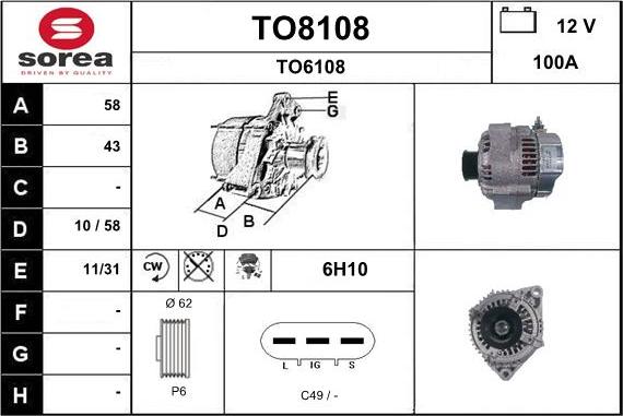 SNRA TO8108 - Генератор vvparts.bg