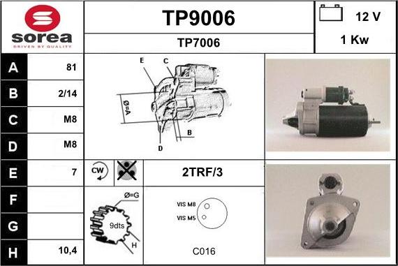 SNRA TP9006 - Стартер vvparts.bg