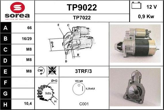 SNRA TP9022 - Стартер vvparts.bg