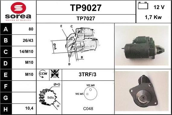 SNRA TP9027 - Стартер vvparts.bg