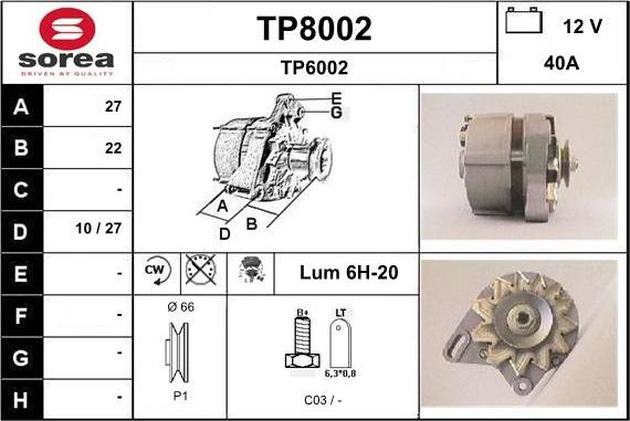 SNRA TP8002 - Генератор vvparts.bg