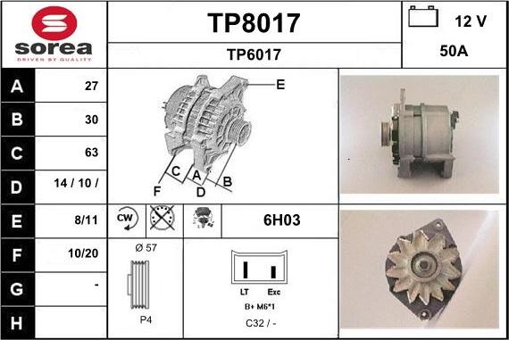 SNRA TP8017 - Генератор vvparts.bg