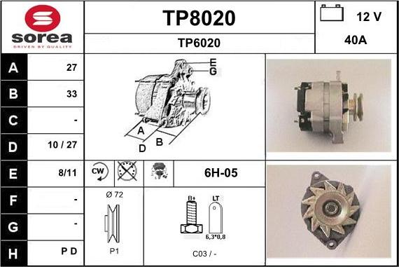 SNRA TP8020 - Генератор vvparts.bg