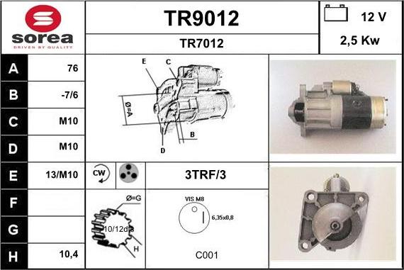 SNRA TR9012 - Стартер vvparts.bg
