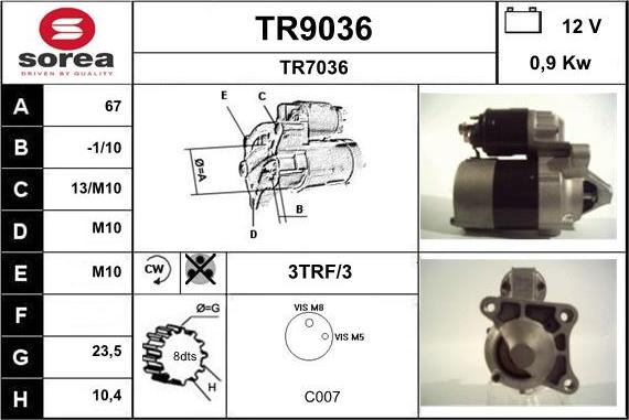 SNRA TR9036 - Стартер vvparts.bg