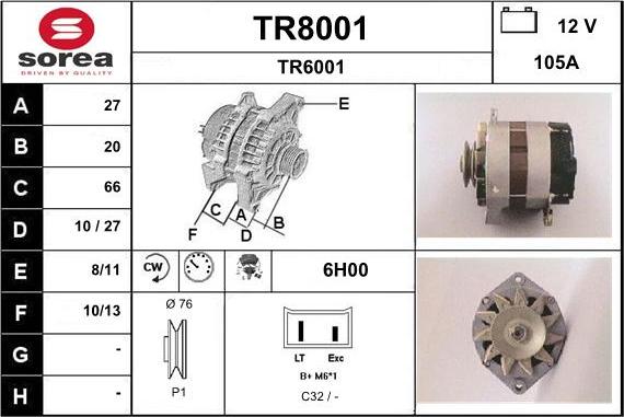 SNRA TR8001 - Генератор vvparts.bg