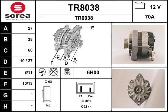 SNRA TR8038 - Генератор vvparts.bg