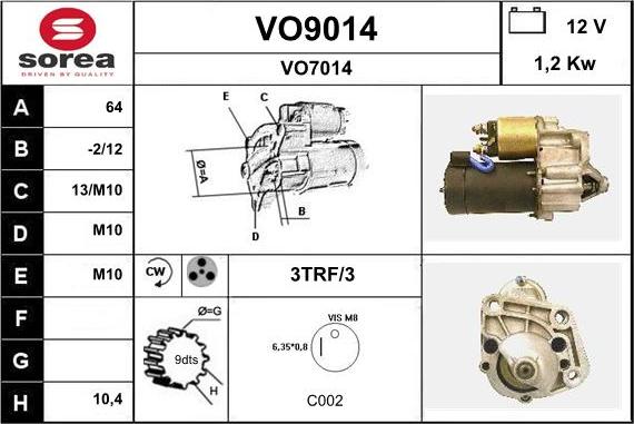 SNRA VO9014 - Стартер vvparts.bg