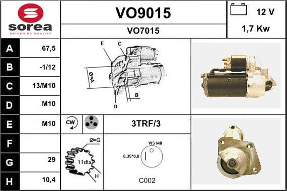 SNRA VO9015 - Стартер vvparts.bg