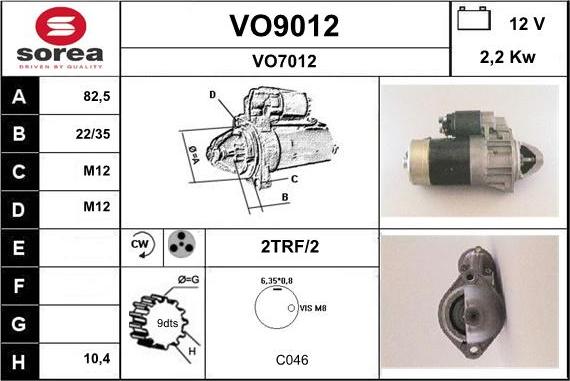 SNRA VO9012 - Стартер vvparts.bg