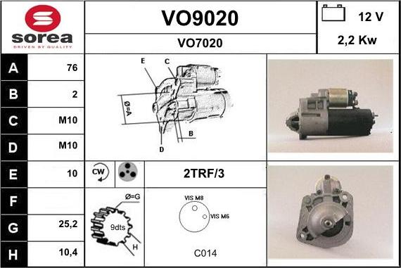 SNRA VO9020 - Стартер vvparts.bg