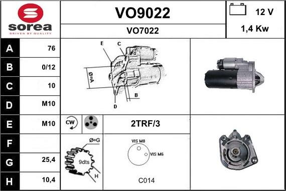 SNRA VO9022 - Стартер vvparts.bg