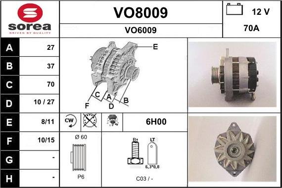 SNRA VO8009 - Генератор vvparts.bg