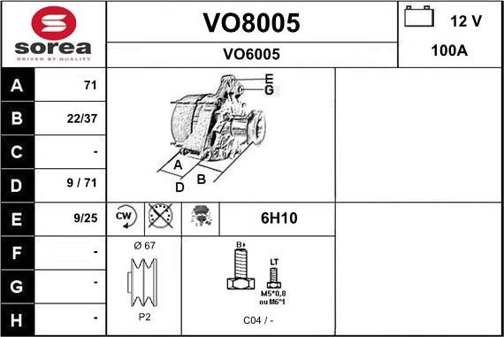 SNRA VO8005 - Генератор vvparts.bg
