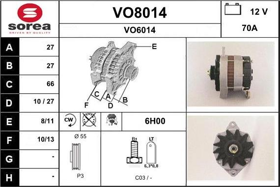 SNRA VO8014 - Генератор vvparts.bg