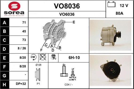 SNRA VO8036 - Генератор vvparts.bg