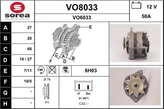 SNRA VO8033 - Генератор vvparts.bg