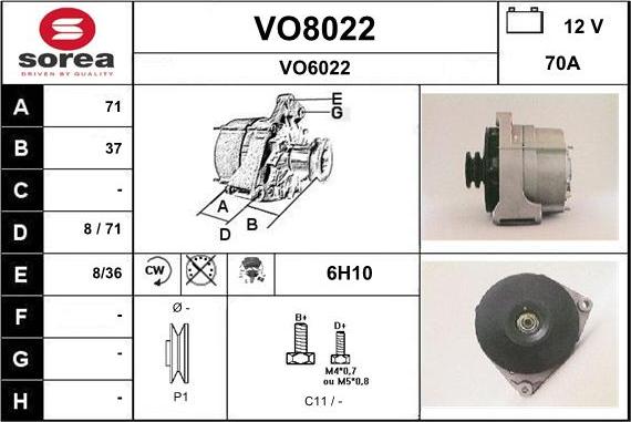 SNRA VO8022 - Генератор vvparts.bg