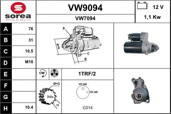 SNRA VW9094 - Стартер vvparts.bg