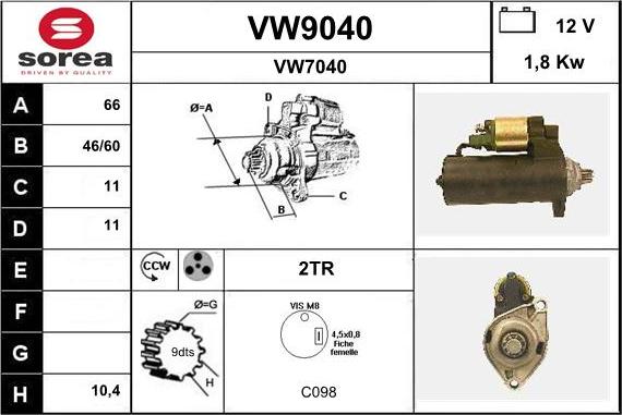 SNRA VW9040 - Стартер vvparts.bg