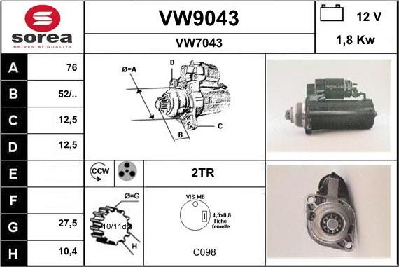 SNRA VW9043 - Стартер vvparts.bg