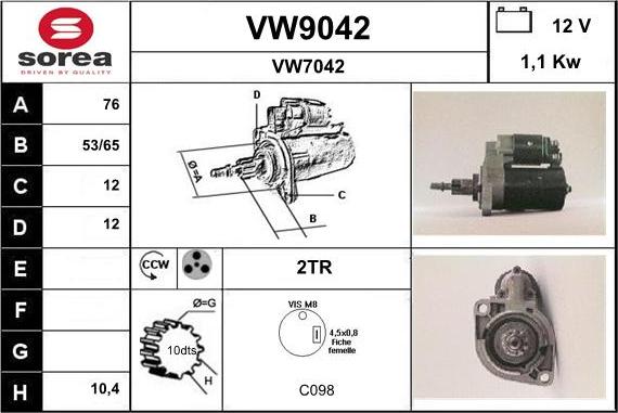 SNRA VW9042 - Стартер vvparts.bg