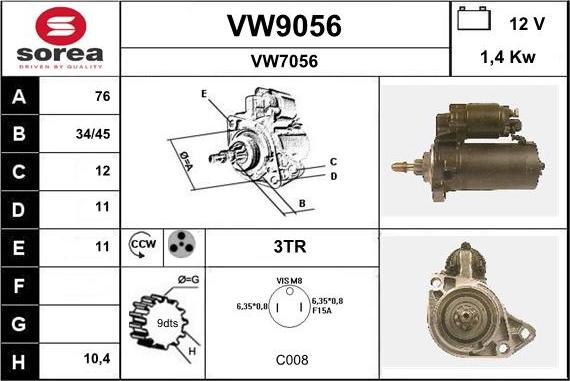 SNRA VW9056 - Стартер vvparts.bg