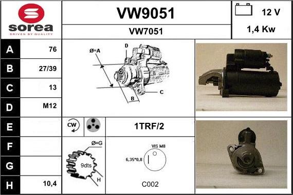 SNRA VW9051 - Стартер vvparts.bg