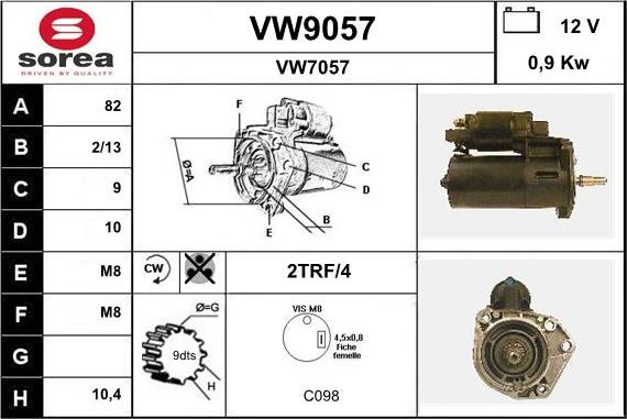 SNRA VW9057 - Стартер vvparts.bg