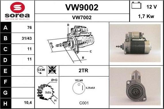 SNRA VW9002 - Стартер vvparts.bg