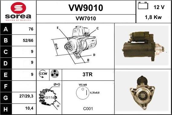 SNRA VW9010 - Стартер vvparts.bg