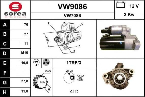 SNRA VW9086 - Стартер vvparts.bg