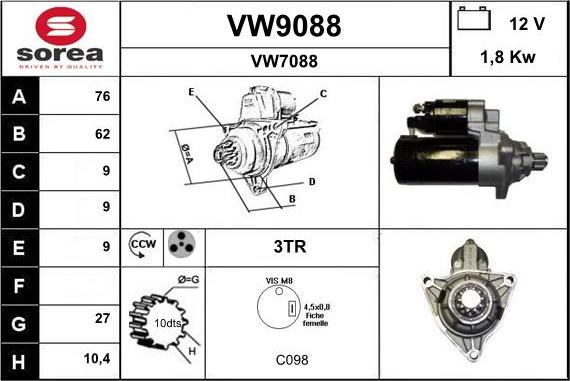 SNRA VW9088 - Стартер vvparts.bg