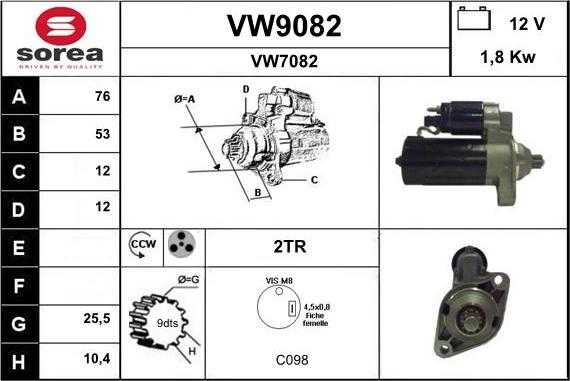 SNRA VW9082 - Стартер vvparts.bg