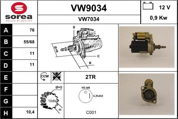 SNRA VW9034 - Стартер vvparts.bg