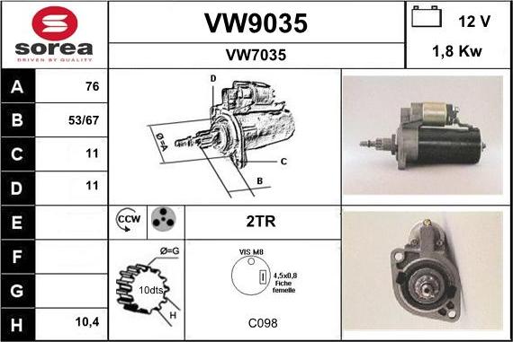 SNRA VW9035 - Стартер vvparts.bg