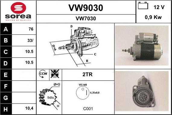 SNRA VW9030 - Стартер vvparts.bg